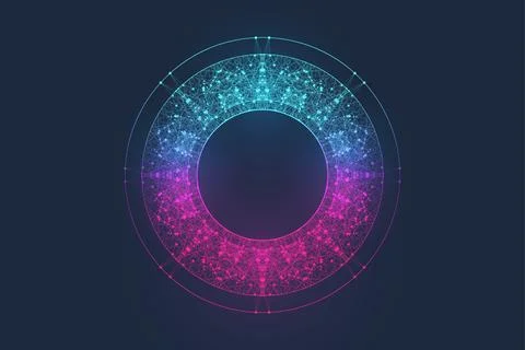 Scientific vector illustration quantum computer technology. Plexus fiction Stock Illustration