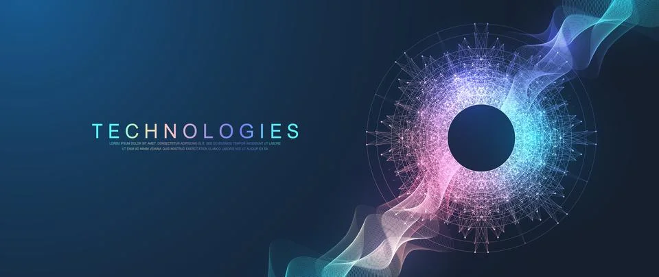 Scientific vector illustration quantum computer technology. Plexus fiction Illustrazione stock