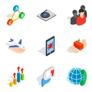 Scientific work icons set, isometric style Stock Illustration
