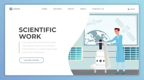 Scientific work landing page vector template. Modern science and technology Stock Illustration