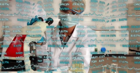 Scientist adjusting eyepieces and analyzing sample for lab test as finance Stock Footage 330195449