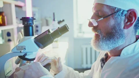 Scientist adjusting microscope in laboratory Stock Footage 306592024
