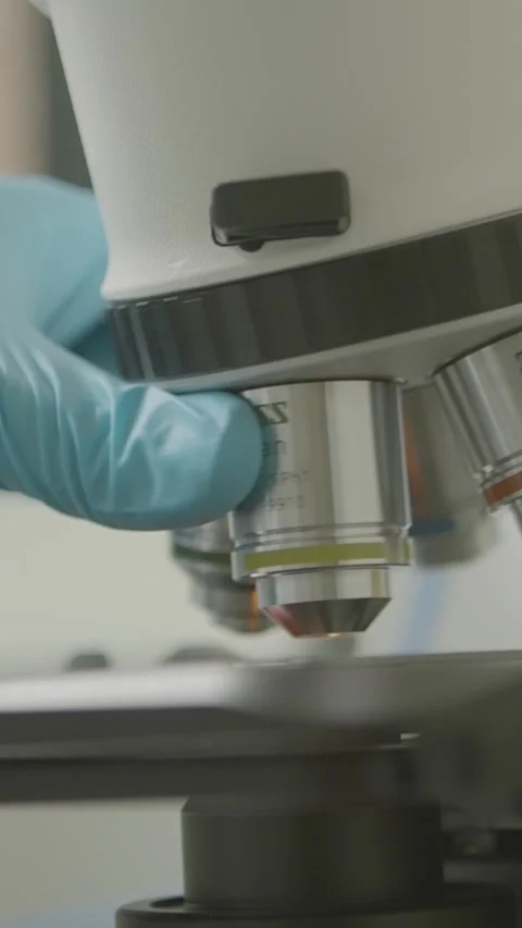 Scientist Adjusts Microscope Lens for Precise Laboratory Research Stock Footage 319062009