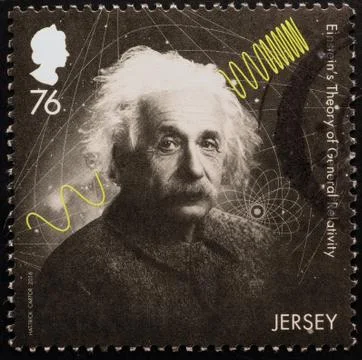 Scientist Albert Einstein on postage stamp of Jersey Stock Photos