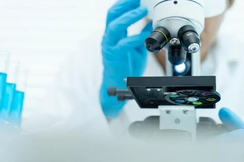 Scientist analyze biochemical samples in advanced scientific laboratory. Me.. Stock-Fotos