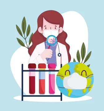 Scientist analyzes coronavirus sample Stock Illustration