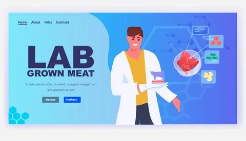 Scientist analyzing cultured red raw veal made from animal cells artificial lab Illustrazione stock