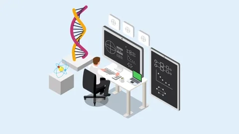 Scientist Analyzing DNA Structure and Bioinformatics Data at Lab Workstatio.. Stock Footage 337945039