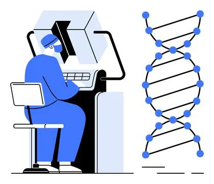 Scientist Analyzing Genetic Data Using Advanced Computer Technology Illustrazione stock