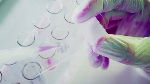 Scientist analyzing samples in laboratory with pipette and test tubes 스톡 동영상 304892265