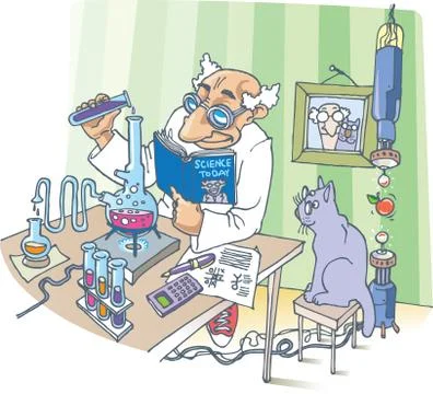 Scientist and his Cat. Stock Illustration