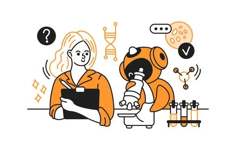 Scientist and Robot Collaborating in Laboratory Stock Illustration