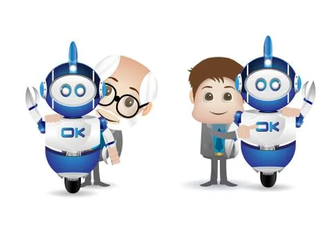 Scientist and robot Stock Illustration