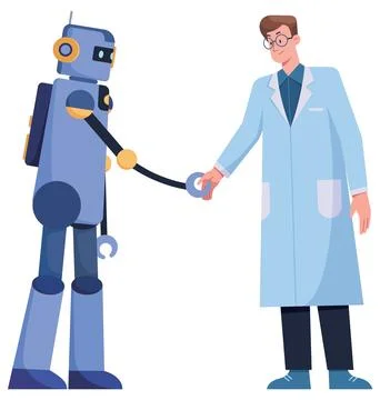 Scientist and Robot on White Stockillustratie