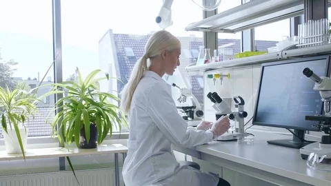 Scientist and students working in lab. Doctor teaching interns to make analyzing Stock Footage 116888795