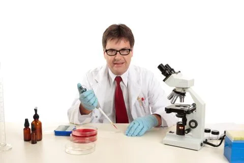 Scientist, biologist at work preparing slides Stock Photos