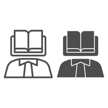 Scientist book line and solid icon. Knowledge book as a head of person body 스톡 일러스트