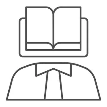 Scientist book thin line icon. Knowledge book as a head of person body Stock Illustration