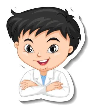 Scientist boy sticker on white background Stock Illustration