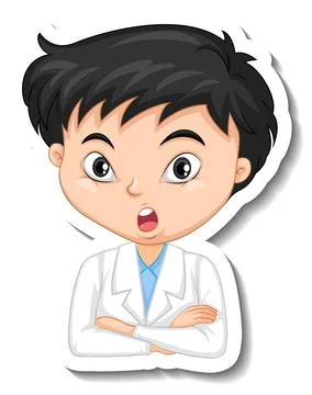 Scientist boy sticker on white background 스톡 일러스트