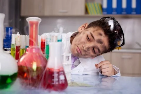 Scientist boy working in a laboratory Stock Photos