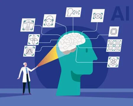 Scientist, Brain and Artificial Intelligence Illustrazione stock