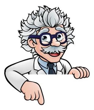 Scientist Cartoon Character Pointing Down Stock Illustration