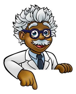 Scientist Cartoon Character Pointing Down イラスト素材