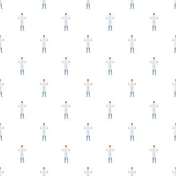 Scientist character holding flasks seamless pattern background 스톡 일러스트