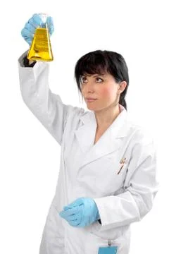Scientist chemist with flask Stock Photos
