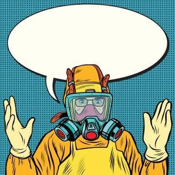 Scientist chemist in protective suit, lab Stock Illustration