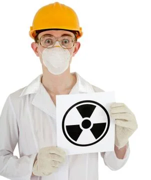 Scientist - a chemist with the sign of radiation Stock Photos