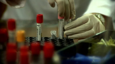 Scientist classifying liquid sample in a laboratory Stock Footage