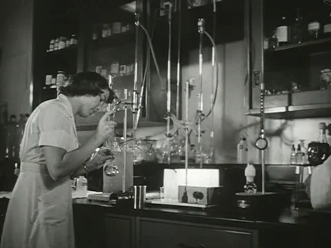 Scientist conduct experiment in Armed force institute of pathology - 1952 Stock Footage 97592798