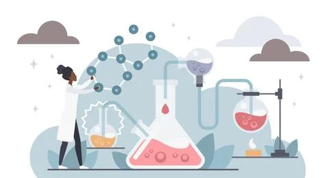 Scientist Conducting Chemistry Experiment with Clouds Stock Illustration