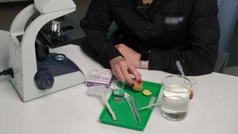 Scientist Conducting Laboratory Experiment with Microscope Stock Footage 302888512