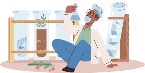 Scientist conducts research to study planet and living organisms under イラスト素材