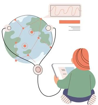 Scientist conducts research to study planet, makes experiments to determine Stock Illustration