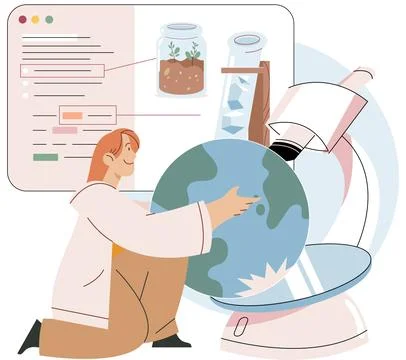 Scientist conducts research to study planet, make experiment, geophysics イラスト素材