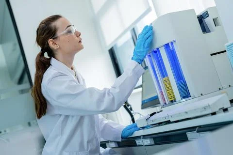 Scientist conducts tests using lab equipment in research facility during da.. Фото