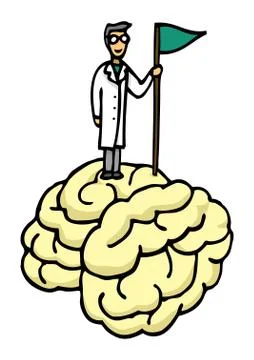 Scientist conquering brain Stock Illustration