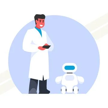 Scientist-controls-robot Stock Illustration