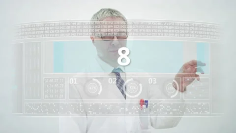 Scientist counts to 10 on a computer screen Stock Footage 143222516