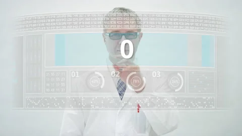 Scientist counts to 20 percent on a computer screen Stock Footage 143222433