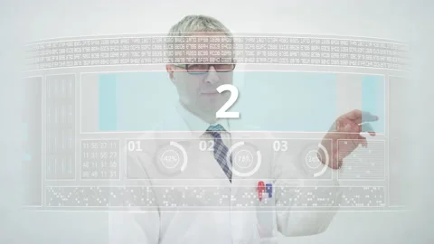 Scientist counts to 4 on a computer screen Stock Footage 143222376