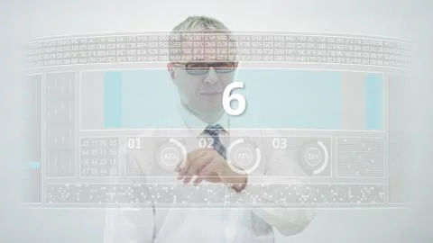 Scientist counts down to 6 on a computer screen Stockfoto's