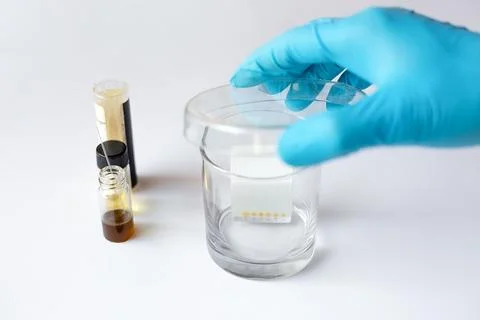 Scientist Covering TLC Developing Tank with Glass Lid to Start Chemical Sep.. Stock Photos