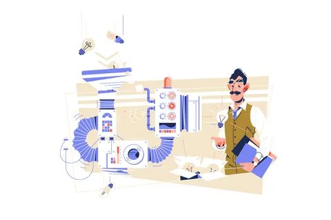 Scientist created machine to filter idea Stock Illustration