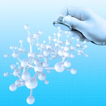 Scientist doctor hand touch virtual molecular structure in the lab イラスト素材