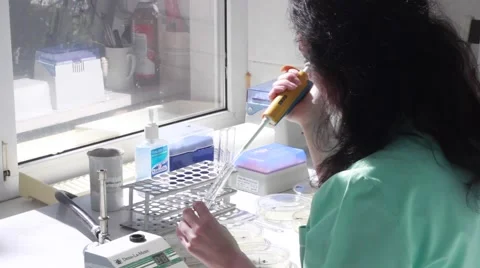 Scientist doing chemical test in microbiological laboratory Stock Footage 68077120